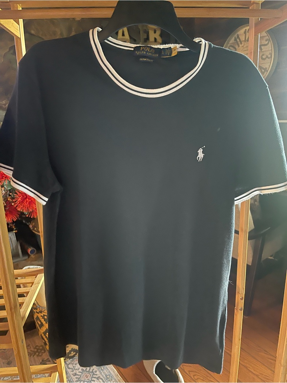 Polo by Ralph Lauren Black Short-Sleeve Polo Tee with White Trim